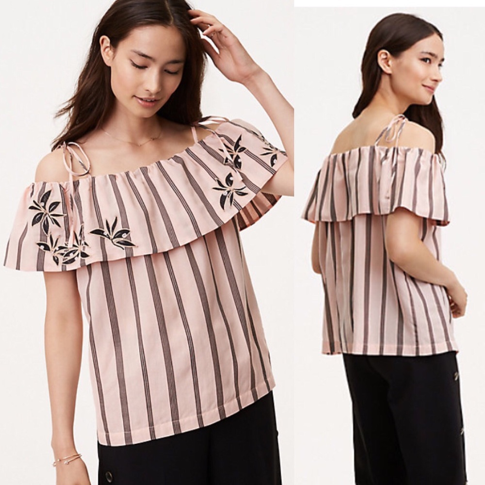 LOFT Women's Orchid Stripe Off the Shoulder Top